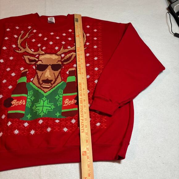 GILDAN Heavy Blend Men's L/S Pullover Red "Christmas" Moose Sweatshirt Size 2XL - Picture 2 of 7